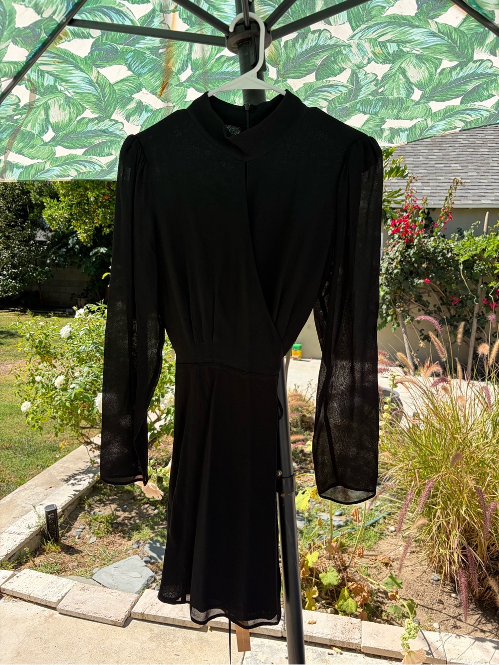 Reformation Black Long-Sleeve Wrap Dress